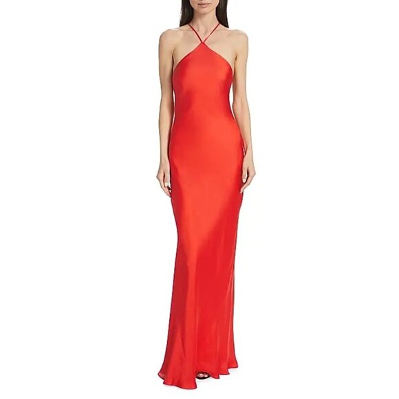 Line & Dot Kira Maxi Dress in Tomato Red Medium New Womens Satin Gown - Picture 12 of 14